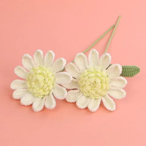 Handmade Crochet Artificial Gerbera Flower Yarn Knitted Daisy Bouquet Single Stem For Home Vase Wedding Decoration Photography Props Ornaments