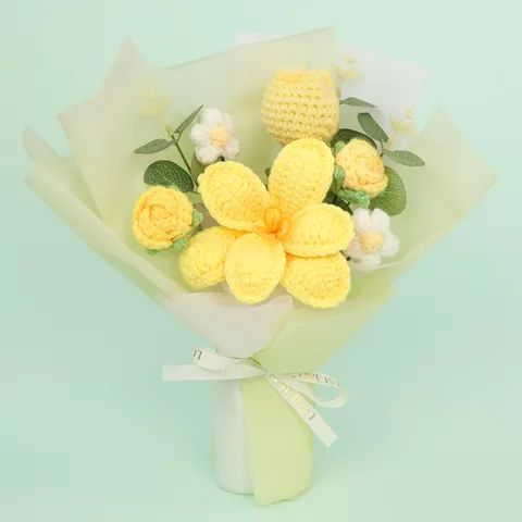 Bouquet de Tulipes en Fil de Crochet Fait à la Main Produit Fini Cadeau Créatif Pour Fête des Mères Saint-Valentin Décoration Maison