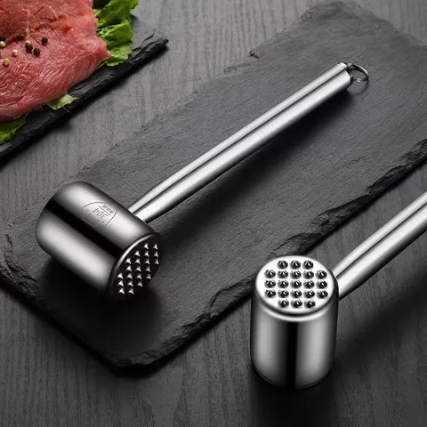 304 Stainless Steel Meat Tenderizer Hammer Double Sided Heavy Duty Meat Mallet Kitchen Gadget With Hanging Ring