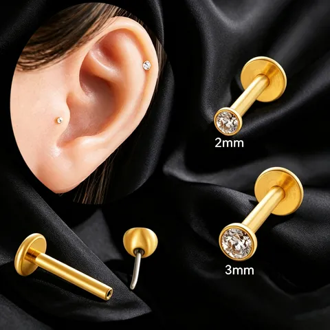 Titanium Alloy Flat Back Labret Stud Rhinestone Lip Ring Cartilage Earring Piercing Jewelry For Men Women Push Pin Stud