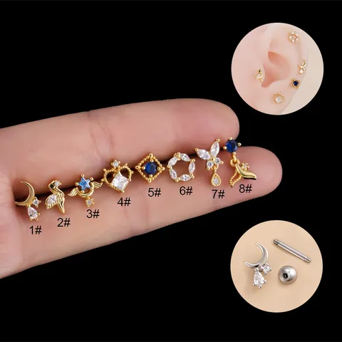 Fashion Zirconia Butterfly Drop Cartilage Studs 304 Stainless Steel Screw Back Earrings For Women Party Daily Jewelry