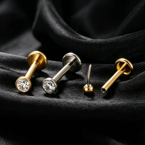 Titanium Alloy Flat Back Labret Stud Rhinestone Lip Ring Cartilage Earring Piercing Jewelry For Men Women Push Pin Stud