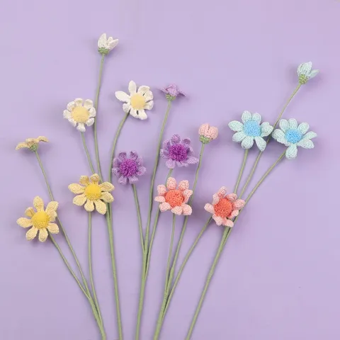 Handgefertigt Gehäkelt Künstliche Gänseblümchen Blume Garn Gewebt Gestrickte Falsche Blume Einzelner Stiel Für Home Office Desktop Dekor Kreatives Geburtstag Geschenk Dekoratives Blumenschmuck