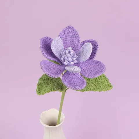 Handmade Knitted Magnolia Flower Single Stem Yarn Crochet Artificial Flower Bouquet For Home Room Desk Decor Valentine Gift