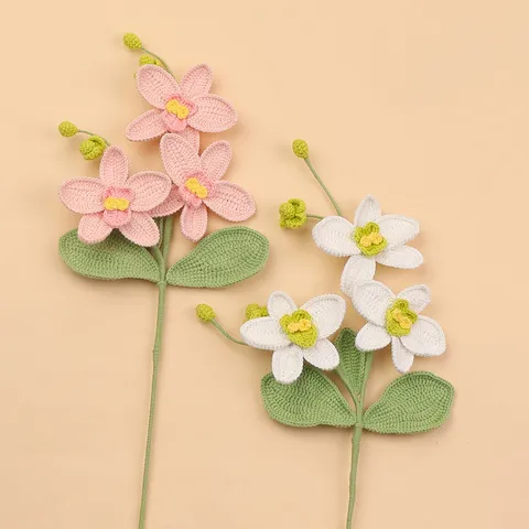 Handgemachte Gehäkelte Phalaenopsis Orchidee Gestrickte Kunstblume Einzelner Stiel Garn Ewige Blume Für Haus Büro Festival Dekoration Geschenk