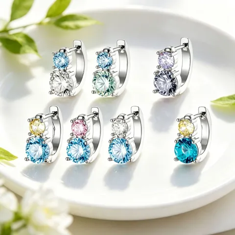 Fashion Color Blocking Copper Rhinestone Cartilage Stud Earrings With 316L Stainless Steel Post Double Layer Stacked Geometric Huggie Hoop Ear Piercing Jewelry For Unisex