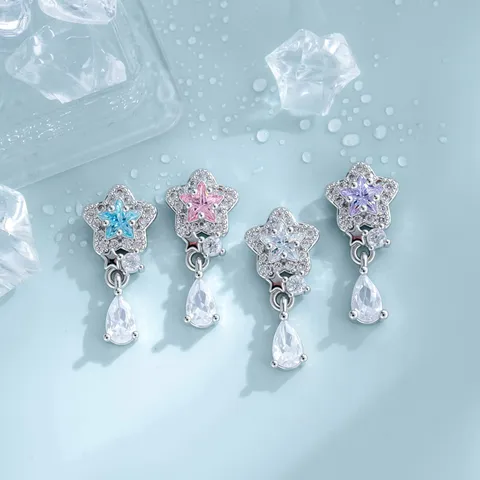 Minimalistischer Titanlegierung Stern Tropfen Knorpel Ohrstecker Modischer Strass Wassertropfen Piercing Schmuck Für Herren Damen
