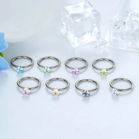ASTM F136 Titanio Cerchio Segmentato a Cerniera Zirconia Tonda Intarsiata Piercing Orecchino Anello Naso Clicker Unisex Gioielli