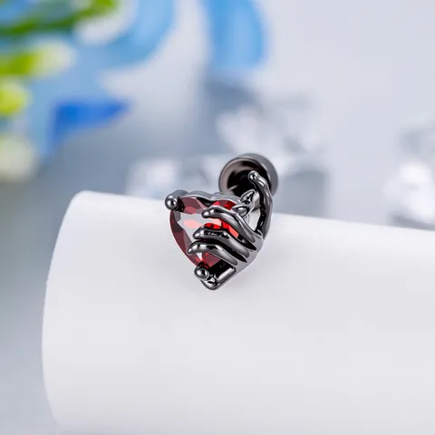 Pendiente de Garra de Hueso de Corazón Gótico Oscuro Aleación de Titanio F136 Acero Inoxidable 316L Strass Rojo Punk Piercing Joyería