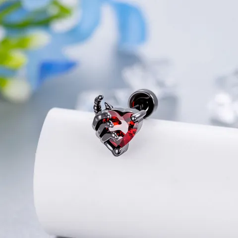 Pendiente de Garra de Hueso de Corazón Gótico Oscuro Aleación de Titanio F136 Acero Inoxidable 316L Strass Rojo Punk Piercing Joyería