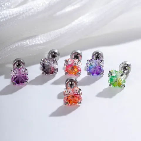 Titanstahl Gradient Strass Vierblättriges Kleeblatt Ohrstecker Schraubverschluss Piercing Schmuck Für Damen Mädchen Geschenk