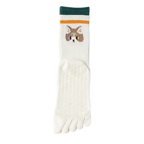 Calcetines de Yoga Antideslizantes de Cinco Dedos para Mujer Algodón Profesional Pilates Atlético Deportes Calcetines de Tripulación Lindo Patrón de Animales