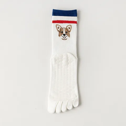 Calcetines de Yoga Antideslizantes de Cinco Dedos para Mujer Algodón Profesional Pilates Atlético Deportes Calcetines de Tripulación Lindo Patrón de Animales