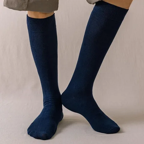 Herren Business Lange Baumwollsocken Herbst Winter Einfarbig Hohe Waden Socken Bequem Atmungsaktiv Anzug Socken