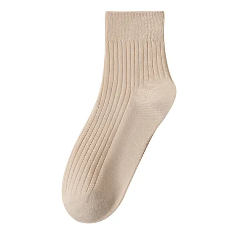 Damen Casual Reine Baumwolle Wadenlange Socken Einfarbig Doppelnadel Bequem Atmungsaktiv Mode Socken