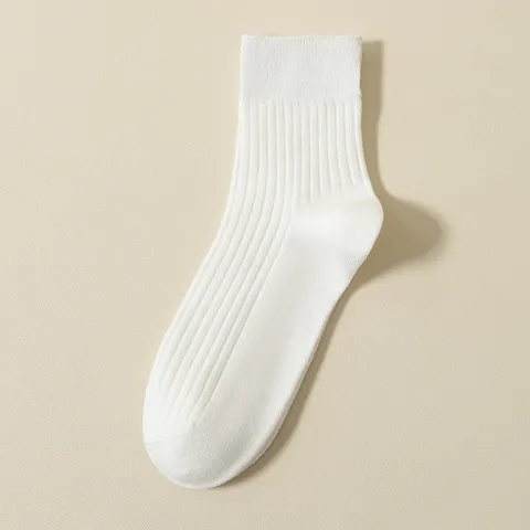 Damen Casual Reine Baumwolle Wadenlange Socken Einfarbig Doppelnadel Bequem Atmungsaktiv Mode Socken
