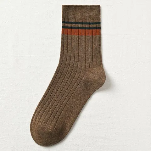 Men's Combed Cotton Crew Socks Autumn Winter Striped Athletic Casual Breathable Sweat-Absorbing Deodorant Comfort