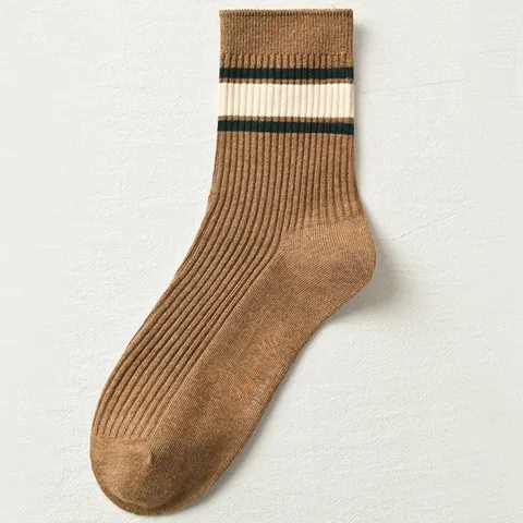Chaussettes Montantes Casual pour Hommes Pur Coton Doux Confortable Rayé Respirant Absorbant Sueur Mode Automne