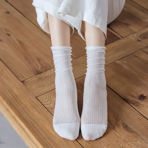 Damen Casual Baumwolle Netz Atmungsaktiv Wadenhoch Socken Einffarbig Umschlagbündchen Slouch Socken Frühling Sommer Mode Strumpfwaren