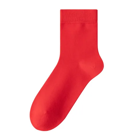 Women's Solid Color Cotton Crew Socks Breathable Deodorant Red Socks For Wedding Party Daily Wear Winter Spring