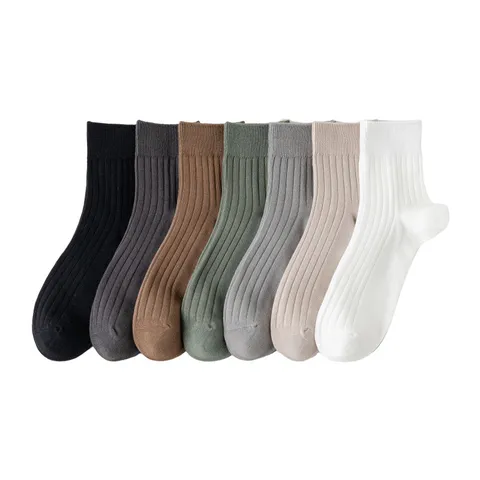 Herren Baumwolle Crew Socken Atmungsaktiv Einfarbig Gerippt Lässig Sport Socken
