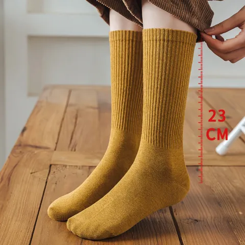Damen Einfarbige Lange Socken Aus Gekämmter Baumwolle Herbst Winter Lässige Hohe Strümpfe