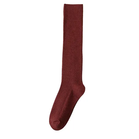 Damen Casual EinFarbig Gerippte Lange Socken Gekämmte Baumwolle Hohe Wadenstrümpfe