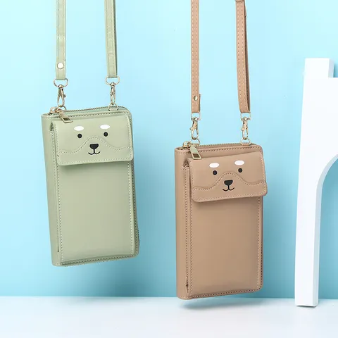 Damen Mini Cartoon Hund Umhängetasche Handytasche PU Leder Kleine Schultertasche Münzbörse Kompakte Studenten Handytasche
