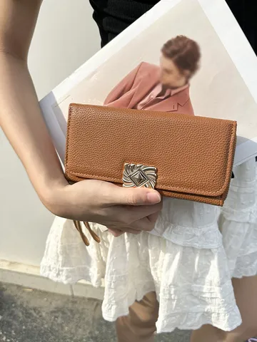 Women Long Wallet Fashion Large Capacity Multi Card Slot Tri-fold Purse Versatile Handbag Wrist Strap PU Leather Clutch Bag