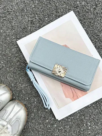 Women Long Wallet Fashion Large Capacity Multi Card Slot Tri-fold Purse Versatile Handbag Wrist Strap PU Leather Clutch Bag