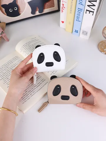Süßer Cartoon Panda Akkordeon Kartenhalter PU Leder RFID Reißverschluss Münzbeutel Für Damen Mädchen Mini Tragbare Reise Kartenetui