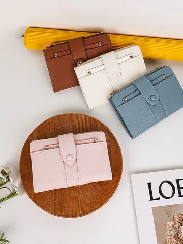 Cartera de Mujer de Cuero PU de Gran Capacidad Ranura para Múltiples Tarjetas Bolso Plegable Minimalista Color Sólido Clutch
