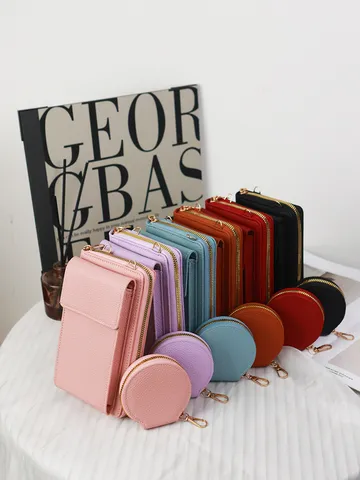 Bolso para Teléfono Móvil Cruzado de Cuero PU Estilo Japonés Simple Juego Con Correa Geométrica Ancha para Mujeres Cartera Multifuncional de Moda Juego