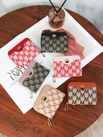 Damen Kleine PU Leder Geldbörse Luxus Buchstabenmuster Münztasche Mini Reißverschluss Kartenhalter Mode Frauen Portemonnaie Geschenk