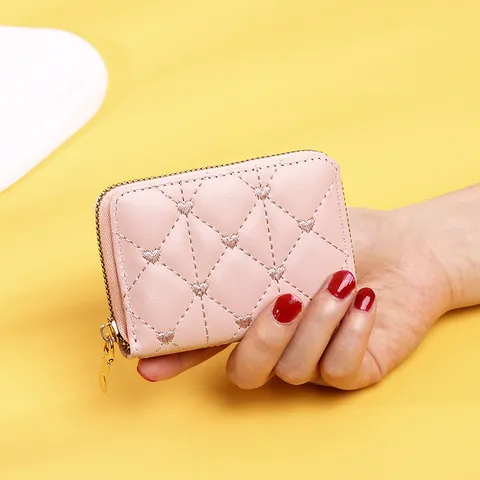 Cartera Corta de Cuero PU Acolchada de Corazón para Mujer Portatarjetas de Acordeón de Lujo Monedero con Cremallera Cartera Pequeña para Documentos