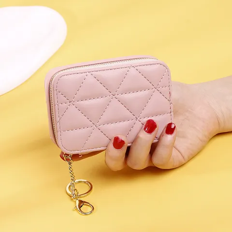 Mini Gesteppte Lippenstift Tasche Mit Spiegel Tragbare PU Leder Kosmetiktasche Schlüsselanhänger Make-up Etui Für Damen
