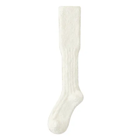 Chaussettes Chaudes pour Hommes en Polaire Corail Épaisse Hiver Thermique Maison Sol Sommeil Mi-Bas Couleur Unie Confortable