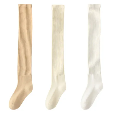 Dames Verdikte Katoen Over de Knie Thermische Hoge Buis Lange Socken Effen Kleur Geribbeld Winter Warme Kousen