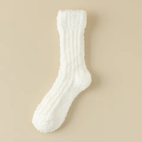Chaussettes Chaudes pour Hommes en Polaire Corail Épaisse Hiver Thermique Maison Sol Sommeil Mi-Bas Couleur Unie Confortable
