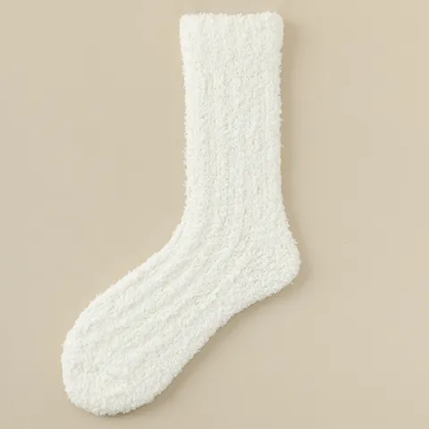 Verdickte Korallenfleece Warm Schlafsocken Für Damen Winter Einfarbig Mittelhoch Bequem Weich Heim Bodensocken