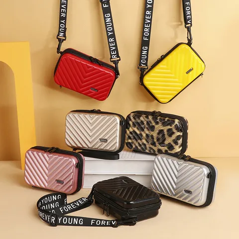 Damen Mode Mini Koffer Umhängetasche Hartschale ABS PC Wasserdicht Reise Make-up Aufbewahrungstasche Mit Schriftzug Schultergurt