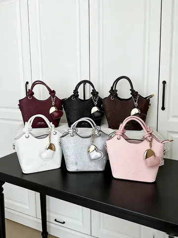 Borsa a Secchiello da Donna in Pelle PU con Motivo a Serpente Ciondolo a Cuore Elegante Borsa a Mano a Tracolla Pendolare da Donna