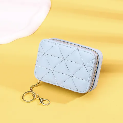 Mini Bolsa de Labiales Acolchada de Cuero PU Con Espejo Estuche de Maquillaje Portátil Llavero Monedero Pequeño para Mujer