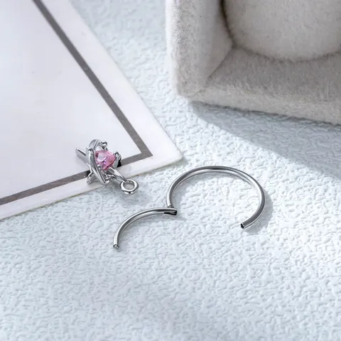 Orecchini a Cerchio in Acciaio Inossidabile 316L a Forma di Stella e Cuore Stile Coreano Gioielli da Piercing Strass Singolo