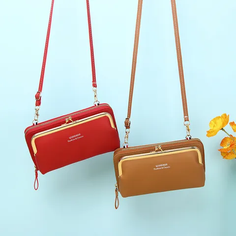 Damen Urban Minimalistische PU Leder Handytasche Horizontale Bügelverschluss Umhängetasche Kleine Geldbörse Für Reisen Alltag