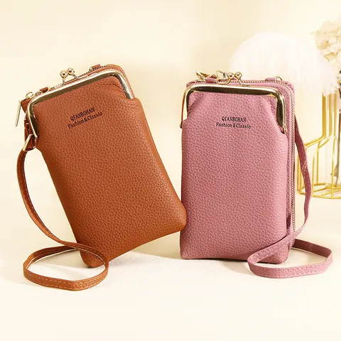 Mode PU Leder Damen Handy Umhangetasche Retro Kussverschluss Multifunktionale Brieftasche Litschi Struktur Kleine Schultertasche Kartenhalter Tasche