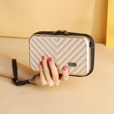 Damen Mode Mini Koffer Umhängetasche Hartschale ABS PC Wasserdicht Reise Make-up Aufbewahrungstasche Mit Schriftzug Schultergurt