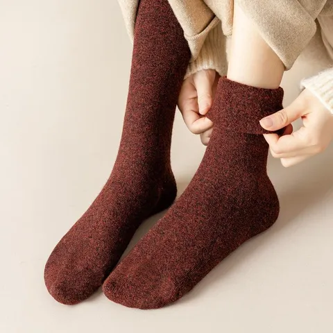 Damen Verdickte Thermische Wolle Lange Socken Winter Warm Einfarbig Hohes Rohrbündel Modische Schneesocken
