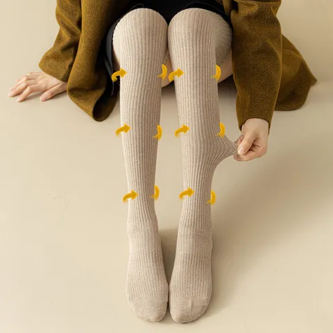 Calcetines de Algodón por Encima de la Rodilla para Mujer Invierno Cálido Largos Muslo Alto Acanalados Medias de Compresión Estilo Japonés