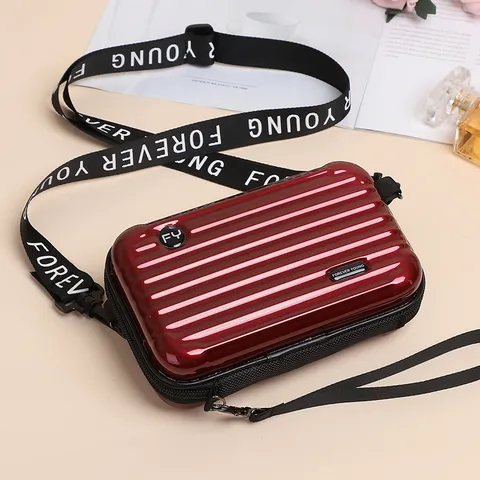 Mini Koffer Form Umhängetasche Handytasche PC Hartschale Wasserdicht Reise Kosmetiktasche Mit Breit Buchstaben Gurt Damen Herren